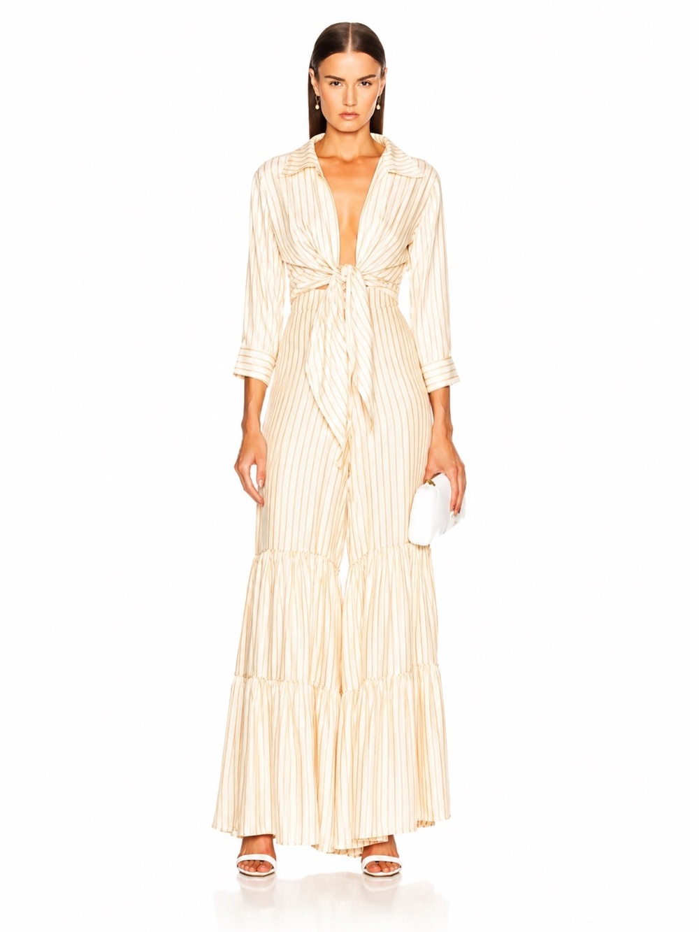 Adriana Degrease Striped Cream Wide Leg Pants - Picture 1 of 7